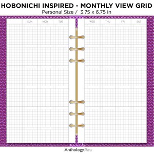 Monthly GRID HOBONICHI Inspired Personal Printable Planner Ring Binder image 3