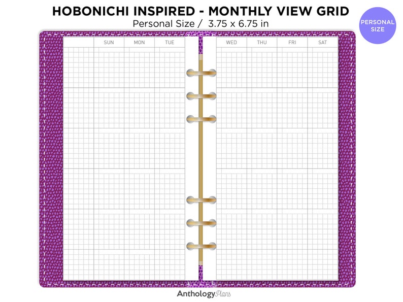 Monthly GRID HOBONICHI Inspired Personal Printable Planner Ring Binder image 3