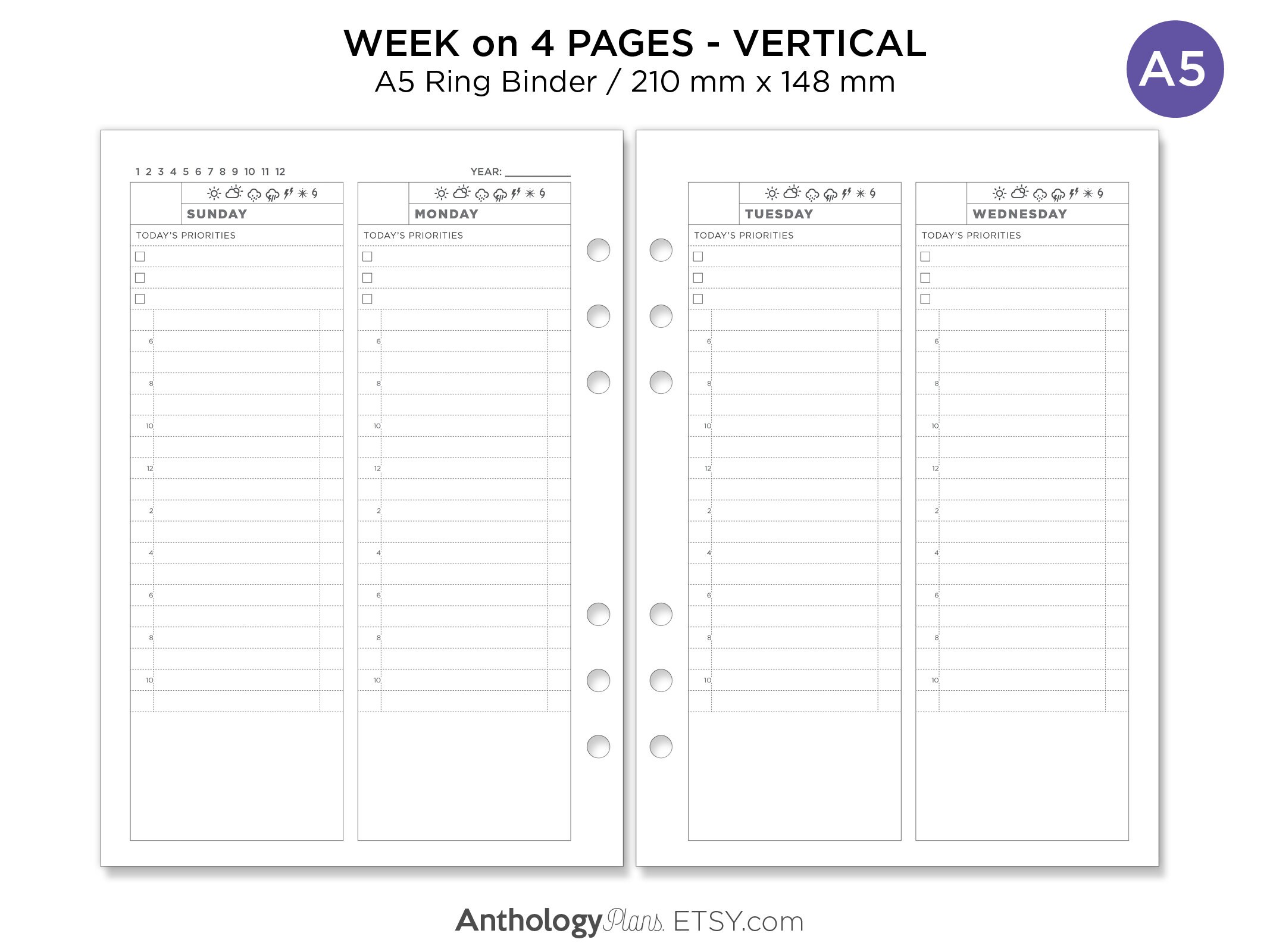 A5 Weekly on 4 Pages Vertical With Weekly Tracker Printable Planner ...