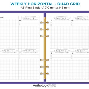 A5 Ring Weekly View on 2 Pages GRID MONDAY or SUNDAY Start