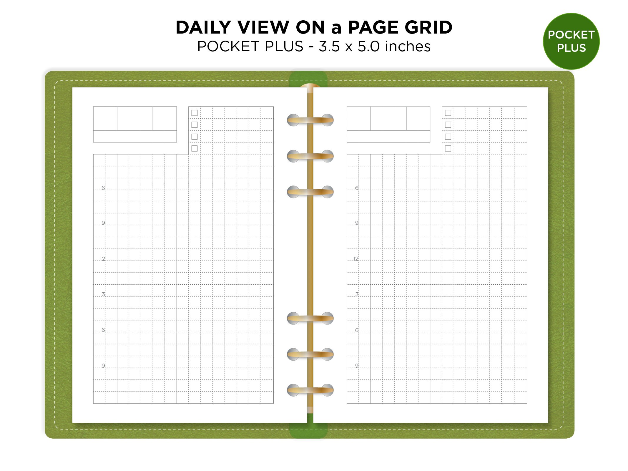 Pocket PLUS Daily View GRID - Hobonichi Inspired Layout - Do1P - Minimalist & Functional Ring Printable Refill Undated