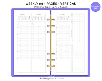 PERSONAL Week on 4 Pages Vertical GRID Printable Insert, Weather, Water, Weekly Tracker - Wo4P FP015V2