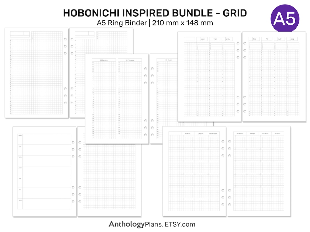 A5 Ring HOBO Inspired BUNDLE Set - Monthly, Weekly, Year at A Glance ...