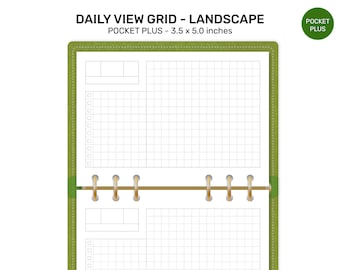 POCKET PLUS Ring Daily View LANDSCAPE Format Grid Printable Planner Insert for Left Handed