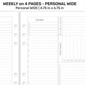 WEEK on 4 Pages PERSONAL WIDE Vertical with Timeline Printable Planner Insert for Ring Binders / Discbound Systems