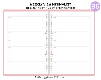 B5 HORIZONTAL Weekly HORIZONTAL Minimalist with Printable Planner Insert B5003