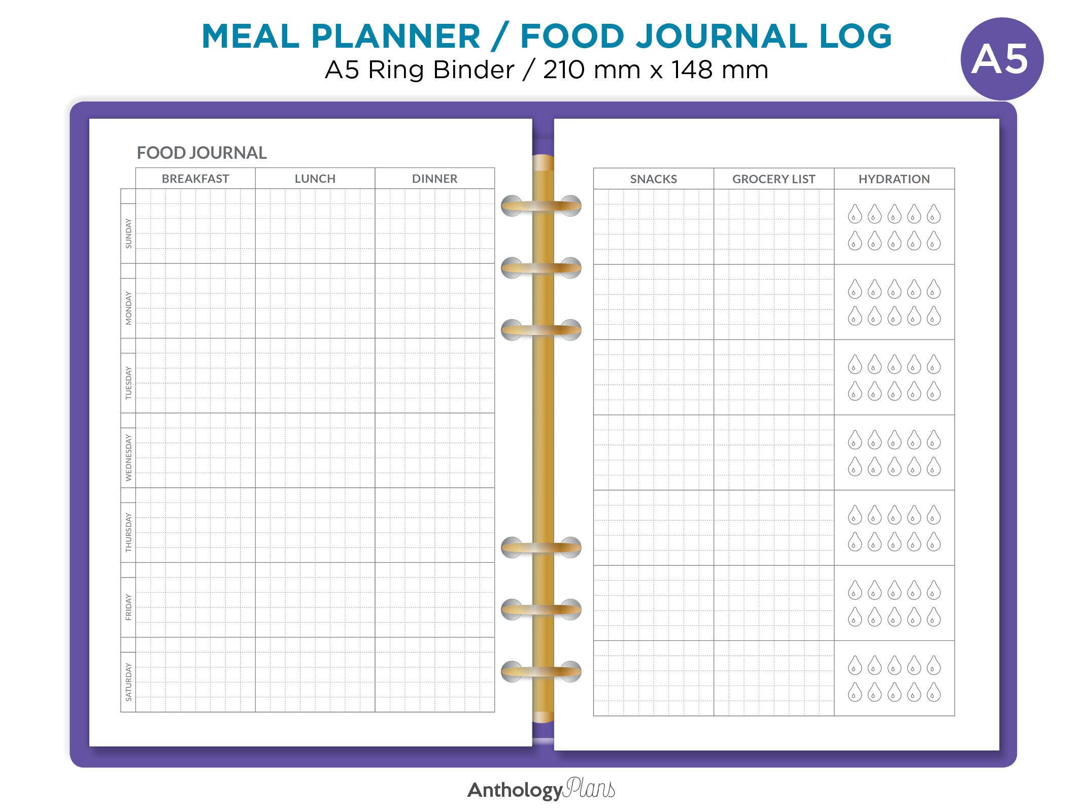 A5 Menu Planner and Food Journal Printable Planner Insert - Etsy