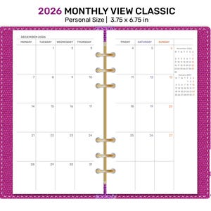2026 MONTHLY Classic PERSONAL Size Printable Planner Insert Minimalist Functional for Ring or Discbound Planner