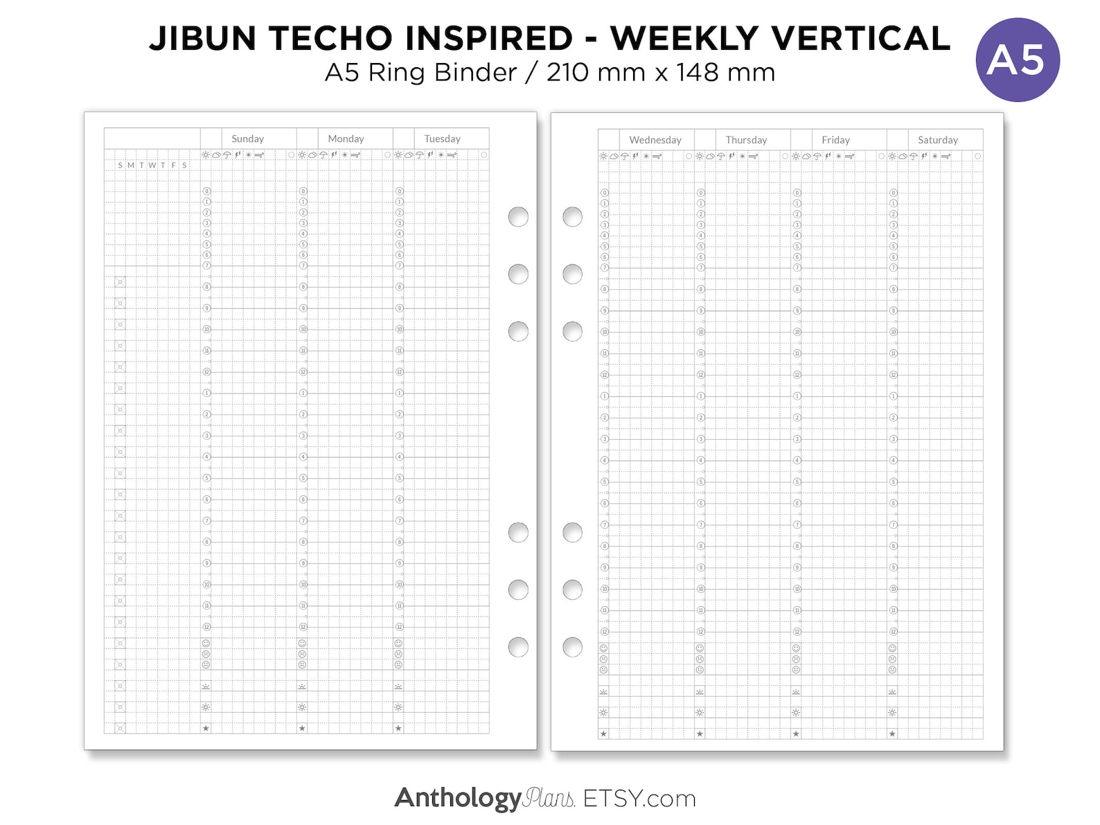A5 Jibun Inspired WEEKLY View Vertical GRID Printable Planner - Etsy