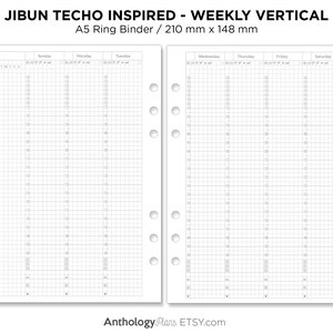 A5 Jibun Inspired WEEKLY View Vertical GRID Printable Planner Refill ...