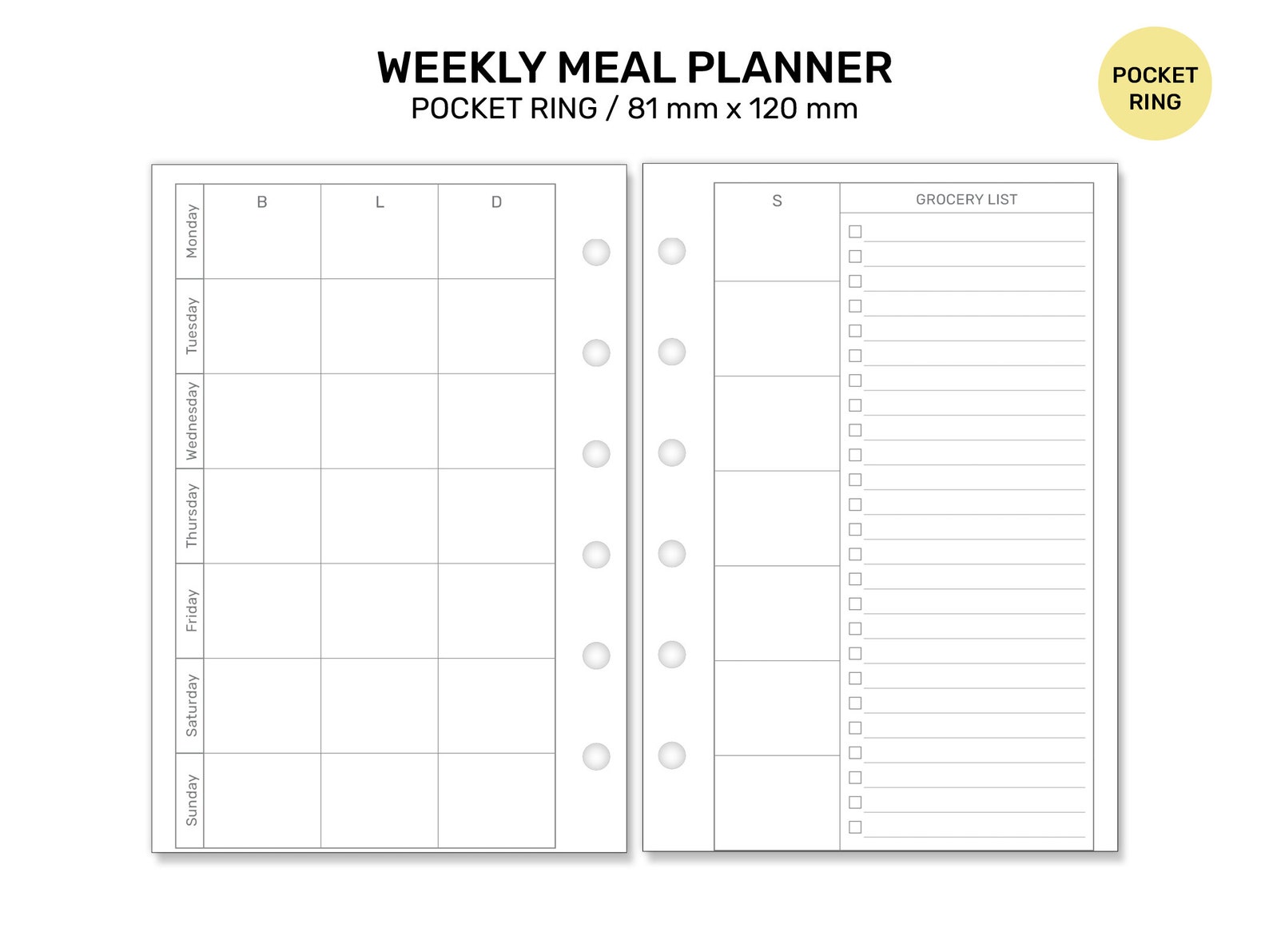 Pocket Ring MENU Planner Grocery List - Minimalist Weekly Meal ...
