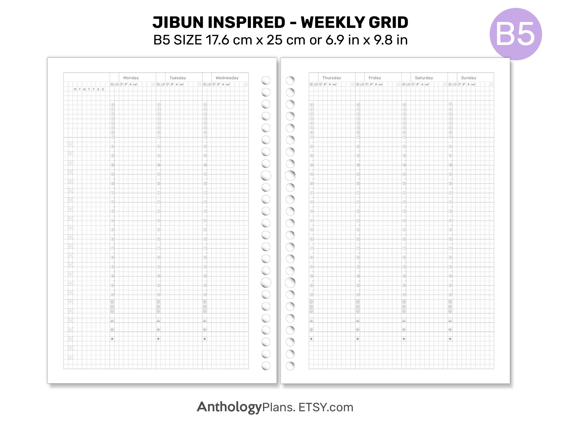 B5 Jibun-inspired Weekly Vertical GRID With Timeline Printable Planner ...