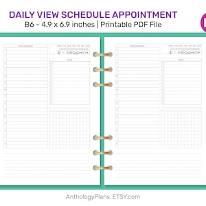 B6 DAILY APPOINTMENT SCHEDULE - Time Block Printable Planner Insert Functional for Ring Binder - BB622-001