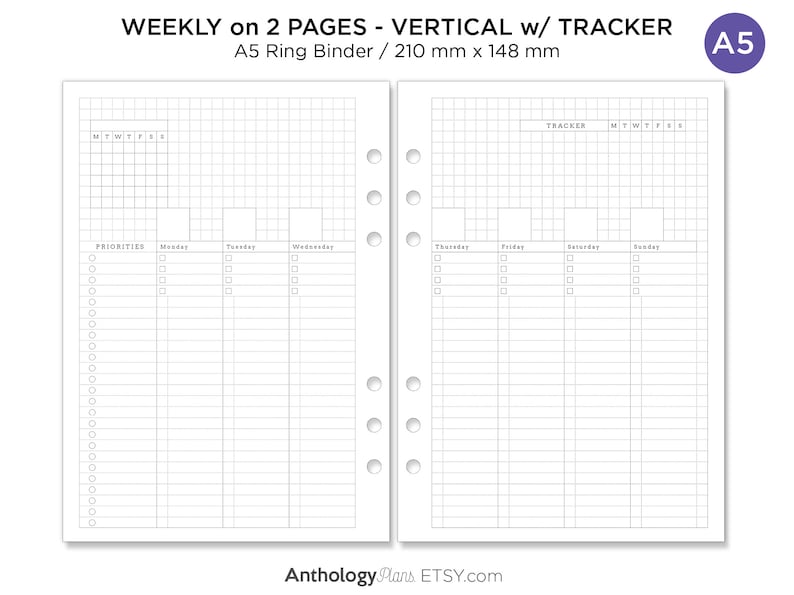 A5 WEEKLY View VERTICAL Printable Refill Insert GRID Minimalist - Etsy ...