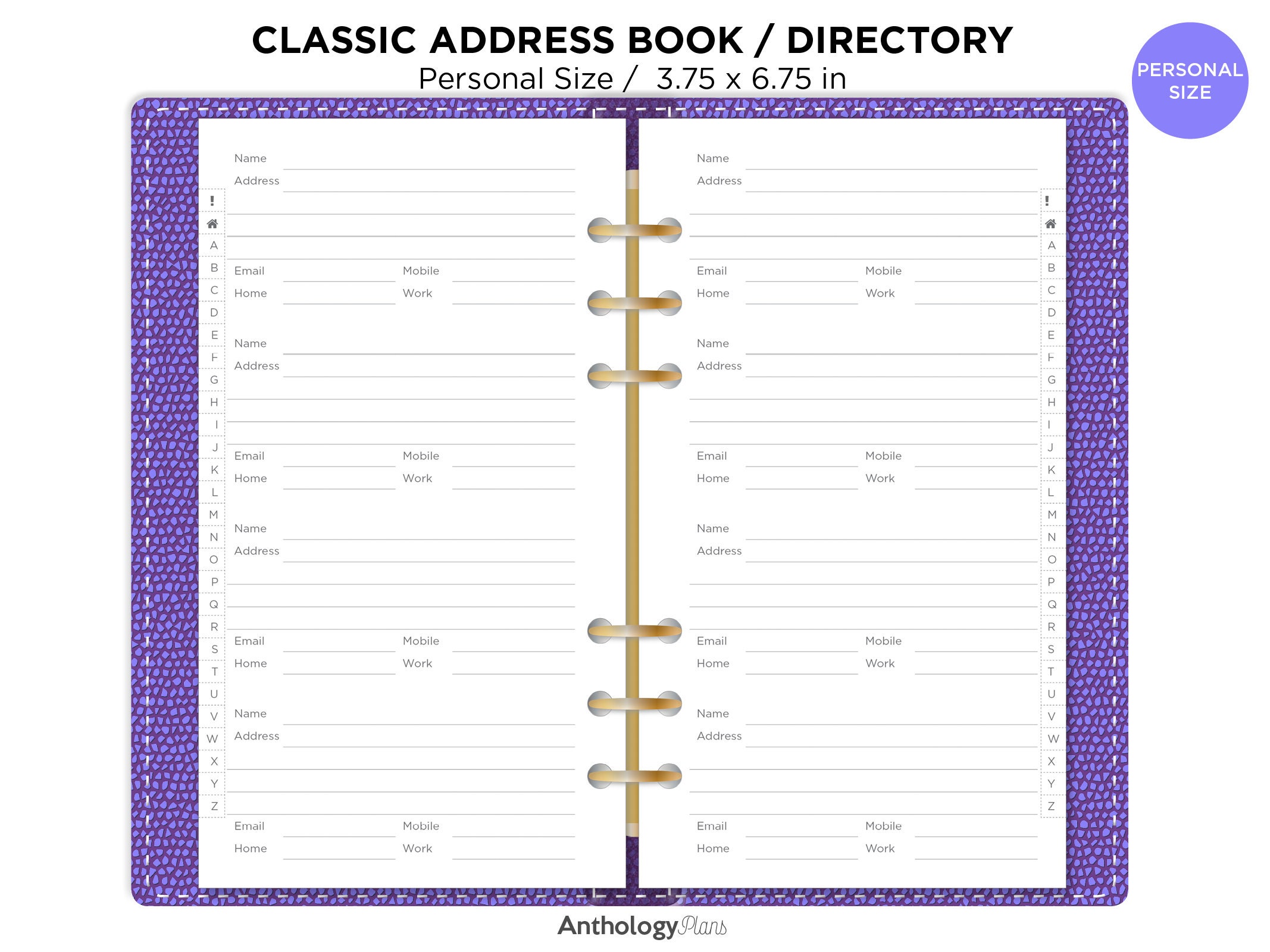 CityGirl Planners A5 Contacts Address Book Planner Insert  Refill, Fits 6-Rings Binders - Filofax, LV GM, Moterm, Choice of Quantity :  Handmade Products