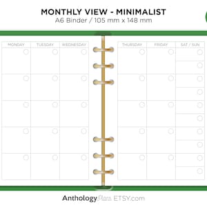 A6 Classic MENSILE vista condensata WEEKEND Planner stampabile minimalista Inserisci raccoglitore ad anelli