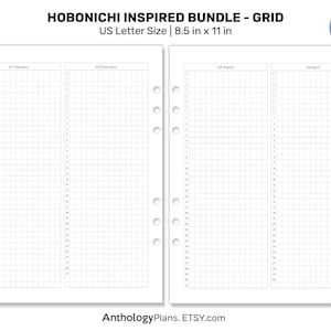 May include: A printable grid-style planner for January, February, March, and April. The planner is designed in a US Letter size, measuring 8.5 inches by 11 inches.
