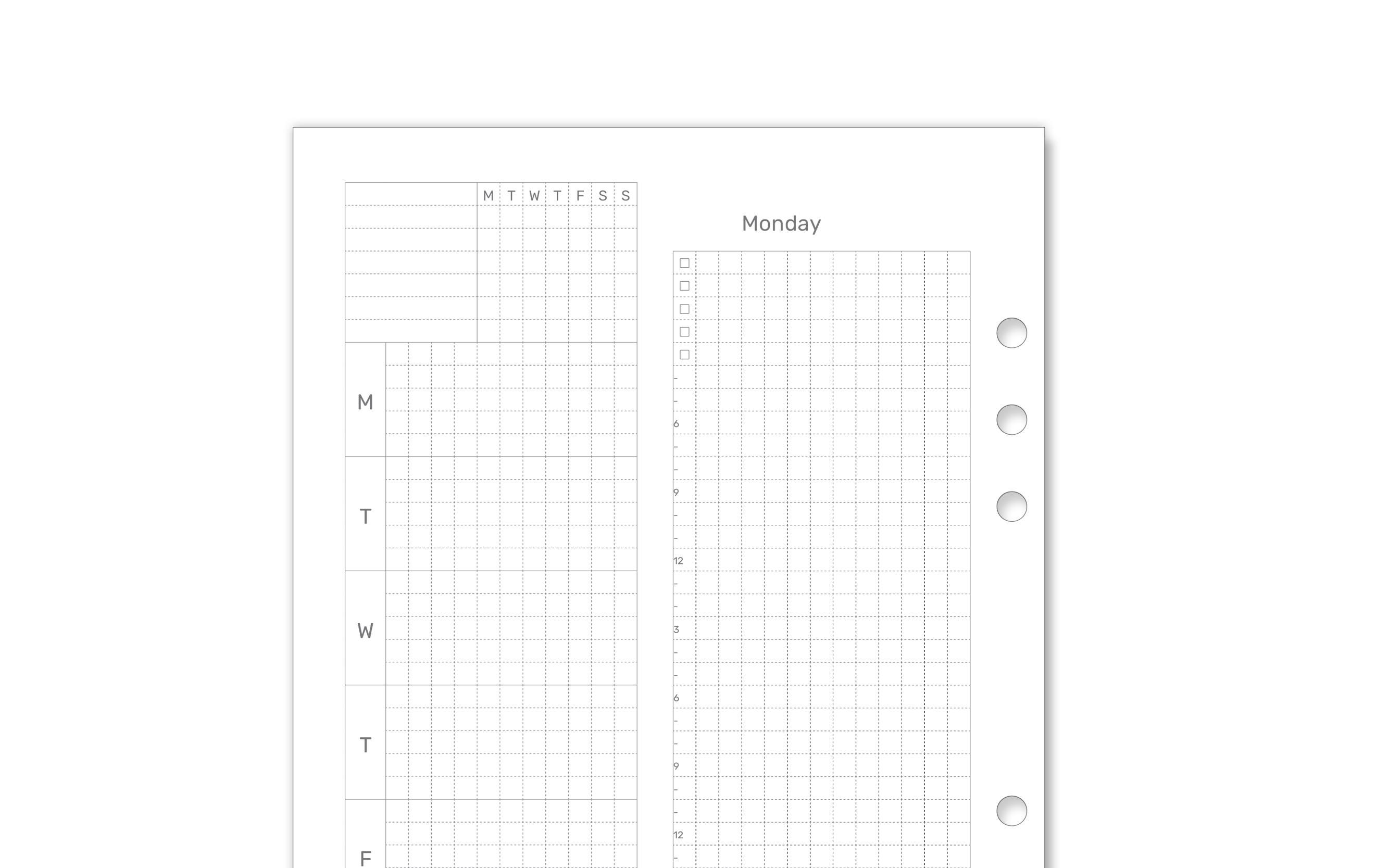 A5 Weekly on 4 Pages GRID Printable Planner Insert Ring Binder Planner ...