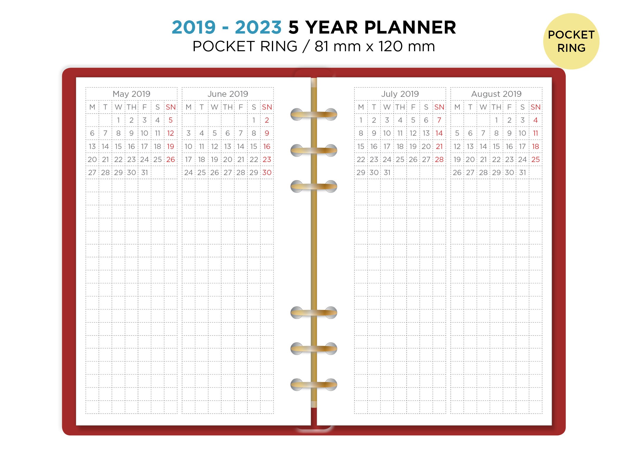2023 Pocket Calendar Printable 5 Year Planner 2019 2023 POCKET Filofax Printable Refill Etsy