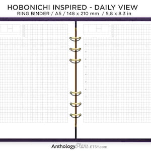 A5 Planner Refill Printable Insert - HOBONICHI Inspired Layout - Daily View Minimalist GRID
