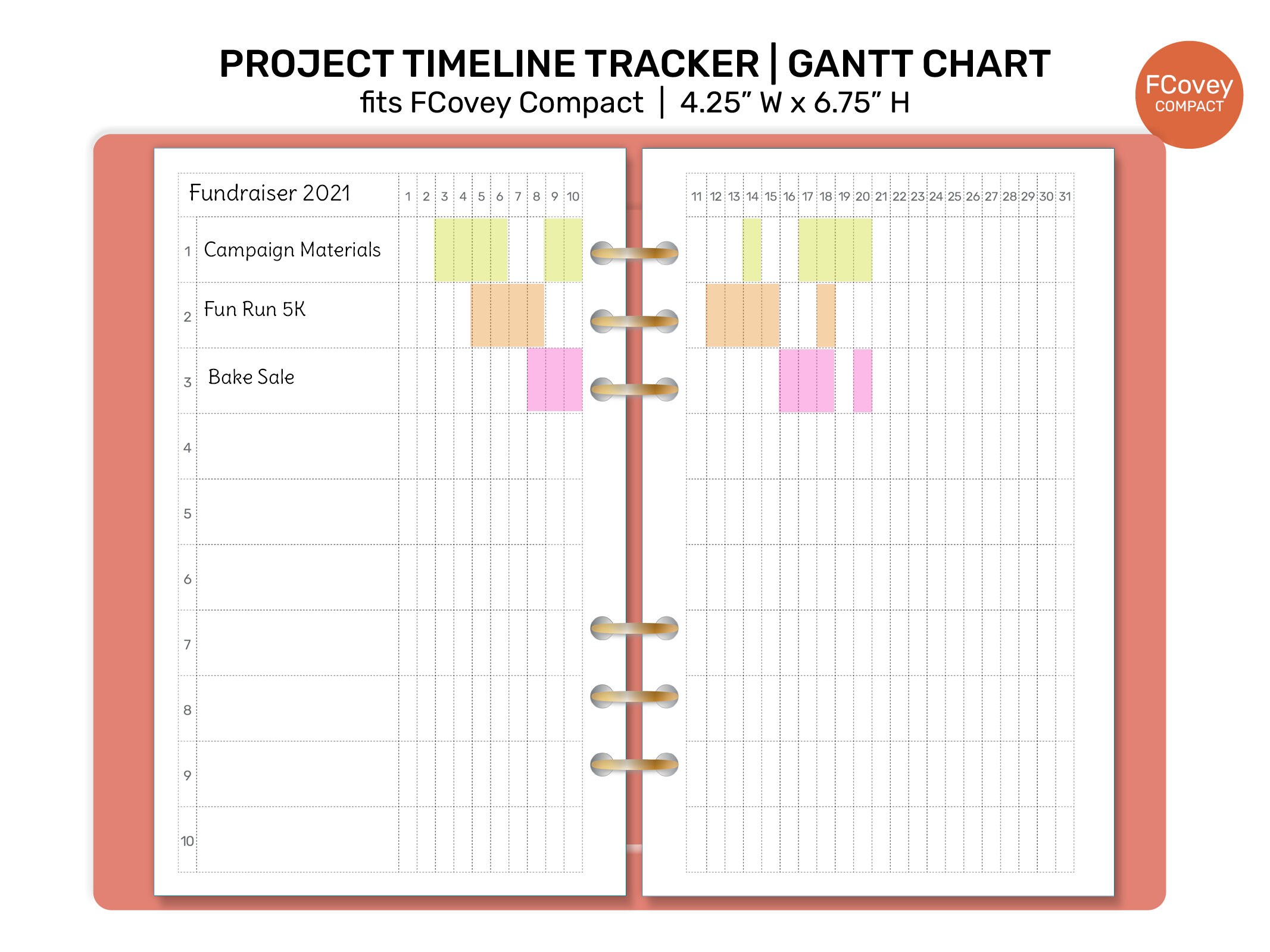 COMPACT FC Gantt Chart Project Timeline Tracker Printable Planner ...