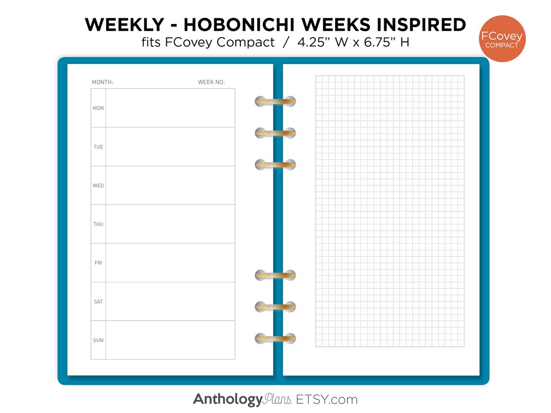COMPACT Size Ring Binder Printable HOBONICHI Weeks Inspired View - Etsy