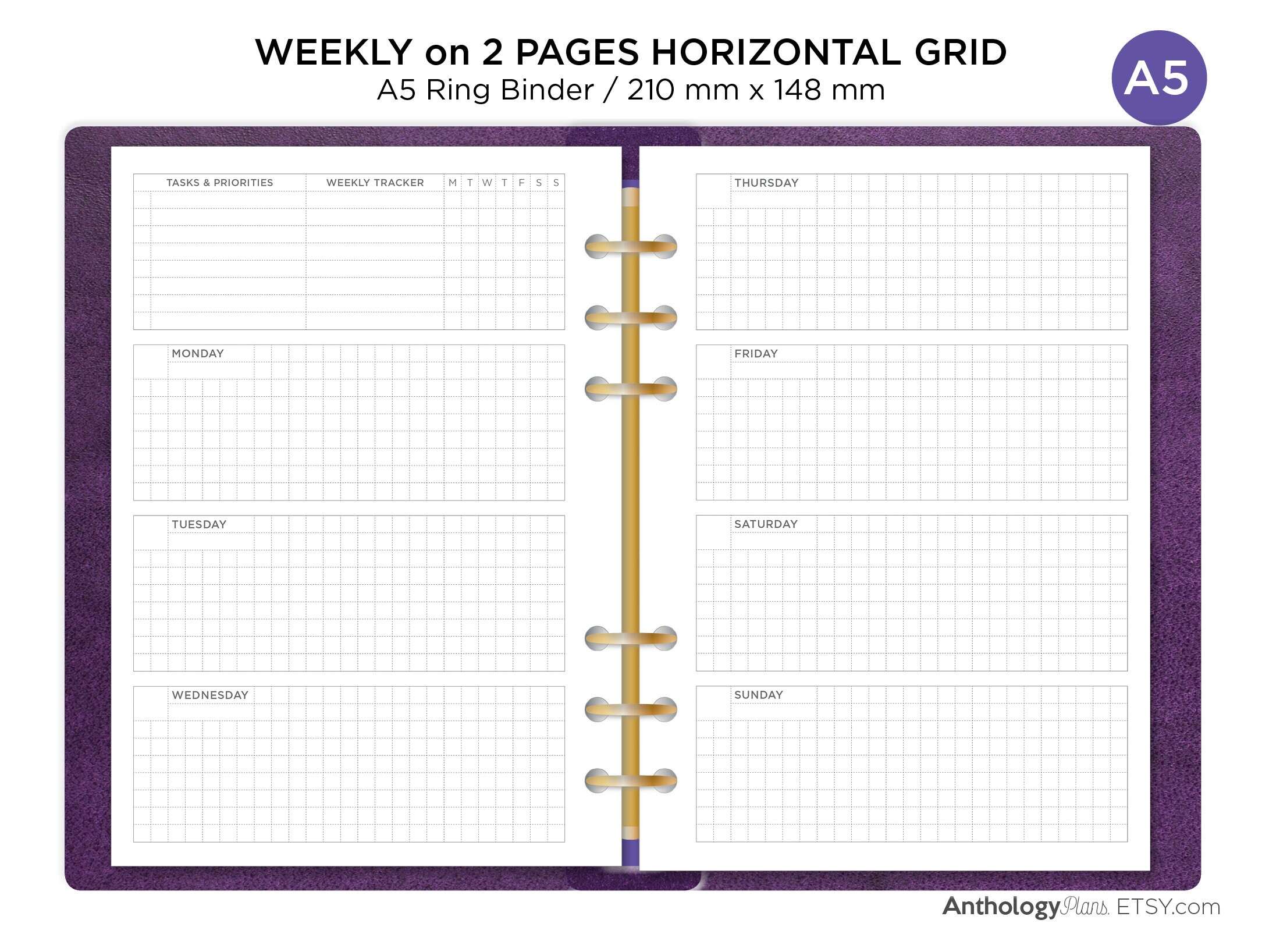 A5 Vertical Weekly Planner Printable Planner Inserts Week on 
