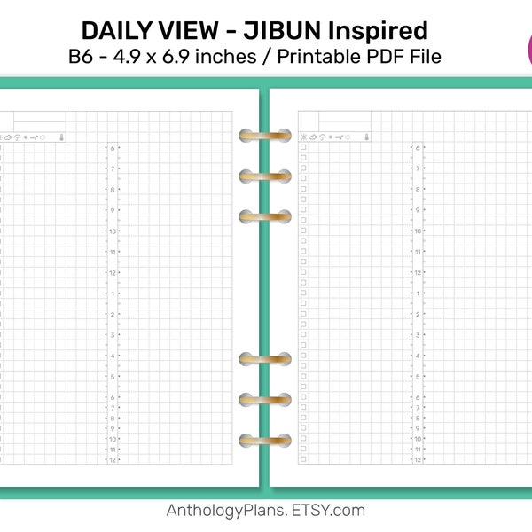 B6 Daily FauxJibun Inspired - Printable Planner Insert for Ring Binder Minimalist Grid Functional - B622-005