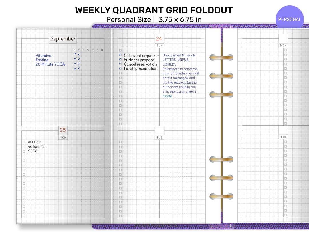 Personal Size WEEKLY View FOLDOUT Printable Ring Planner Insert GRID ...