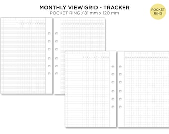 Pocket Ring MONTHLY View Grid - Habit TRACKER Printable Insert