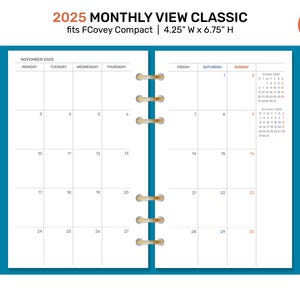 2025 Monthly Planner | FC Compact Printable Planner Insert | Personal Wide