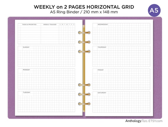A5 Monthly View GRID with Tracker Printable Insert Ring Binder Planner ...