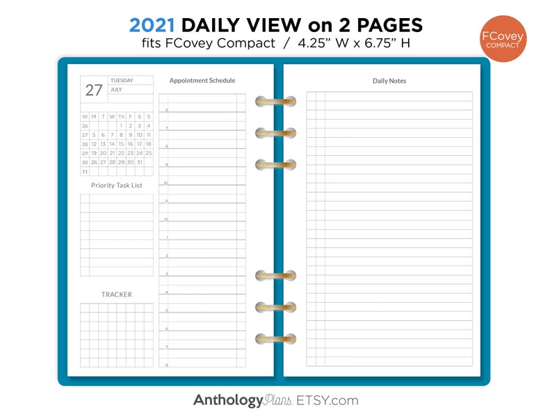 Daily View COMPACT 2021 Printable Refill for Franklin