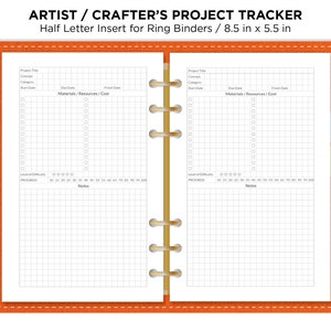 US Half Letter Artist / Crafter / Maker PROJECT Tracker Manager Inserção de planejador para impressão