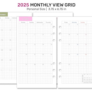 2025 MONTHLY Planner PERSONAL Size Insert Printable Minimalist GRID Mo2P DF002-2025