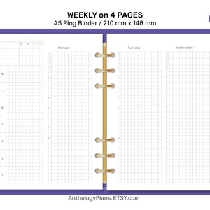 A5 Weekly on 4 Pages GRID Printable Planner Insert Ring Binder Planner ...