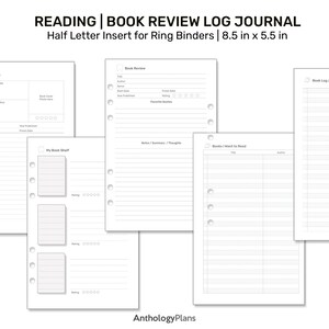 Conjunto de REGISTRO de lectura de libros - Inserto imprimible de diario para planificador de MEDIA CARTA / Minimalista y limpio / HL22018
