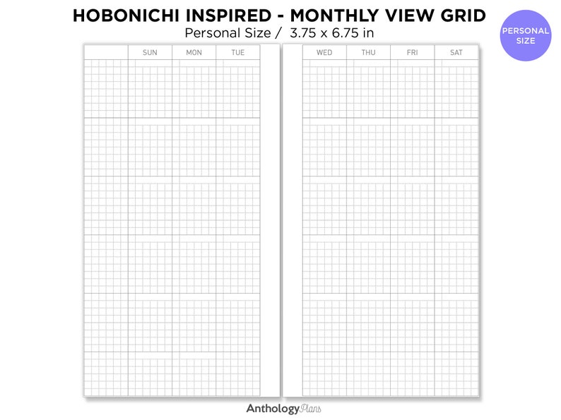 Monthly GRID HOBONICHI Inspired Personal Printable Planner Ring Binder image 2