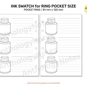 POCKET Ring Size Fountain Pen Ink Swatch Printable Planner Insert ...