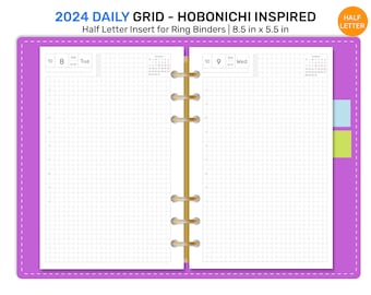 2024 HALF LETTER Daily Hobonichi Inspired GRID - Planner Refill Printable Insert - DHL003-2024