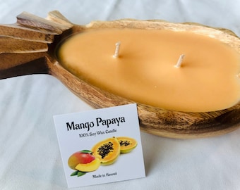 MADE IN MAUI. Mango & Papaya candle in Reusable wooden Pineapple bowl . 100% soy wax . Hand poured . Tropical scent . Hawaiian candles