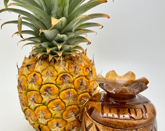Hawaiian Pineapple Candle: Hand-Carved Monkeypod Wood Jar, Soy Wax