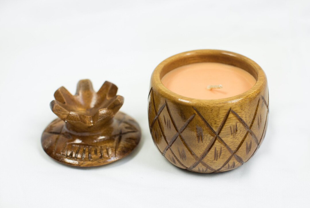 MADE IN MAUI. Mango & Papaya Candle in the Reusable Wooden Pineapple
