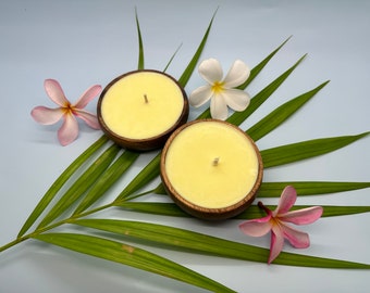 Plumeria  ( set of 2 ) candles in Beautiful reusable bowls. MADE IN MAUI . best seller . Tropical candle
