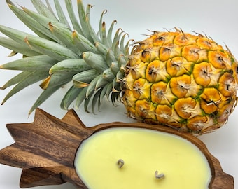MADE IN MAUI . Tropical Pineapple in Reusable Pineapple bowl . 100% soy wax . Beach decor . Strong scent .Hawaiian candle