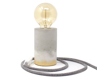 Concrete Cylinder - Table Lamp - Grey, White & Yellow