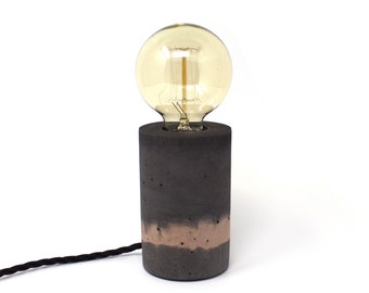 Concrete Cylinder - Table Lamp - Charcoal & Pink
