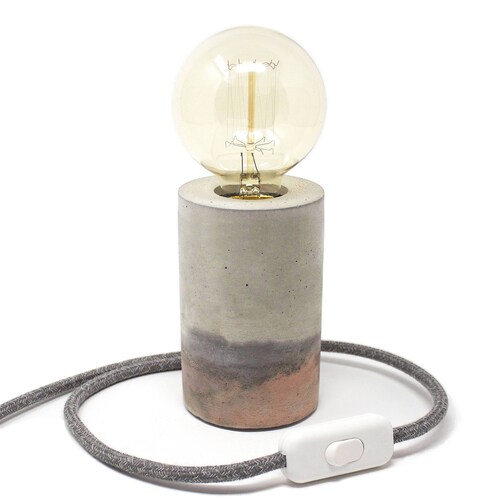 Concrete Cylinder - Table Lamp - Grey, Charcoal & Pink