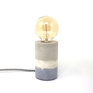 Concrete Cylinder Table Lamp Grey, White & Blue image 1