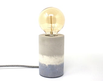 Concrete Cylinder - Table Lamp - Grey, White & Blue